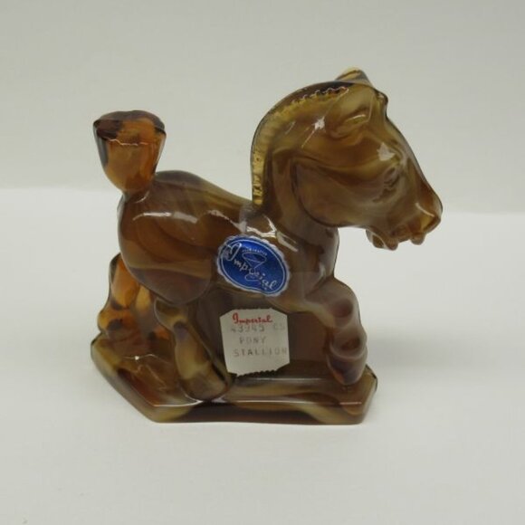 Imperial Caramal Slag Glass PONY STALLION 4 Inch Figurine, Original Label - Picture 1 of 5